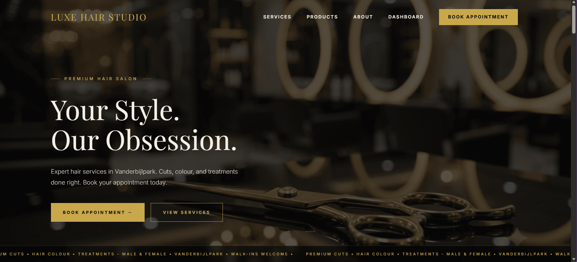 Custom Premium Hair Salon design and digital system built for Luxe Hair Studio in South Africa